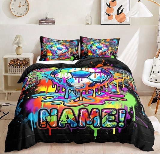 Personalised Graffiti Goal Soccer Quilt Cover Set - Doonara