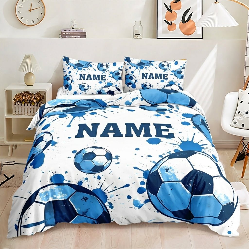 Personalised Blue Splash Football Quilt Cover Set - Doonara
