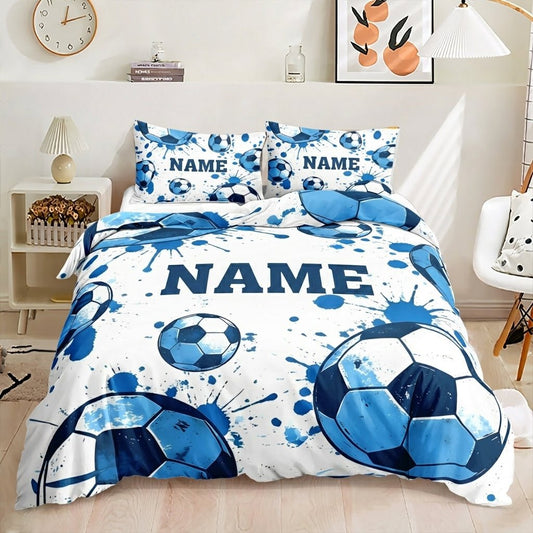 Personalised Blue Splash Football Quilt Cover Set - Doonara