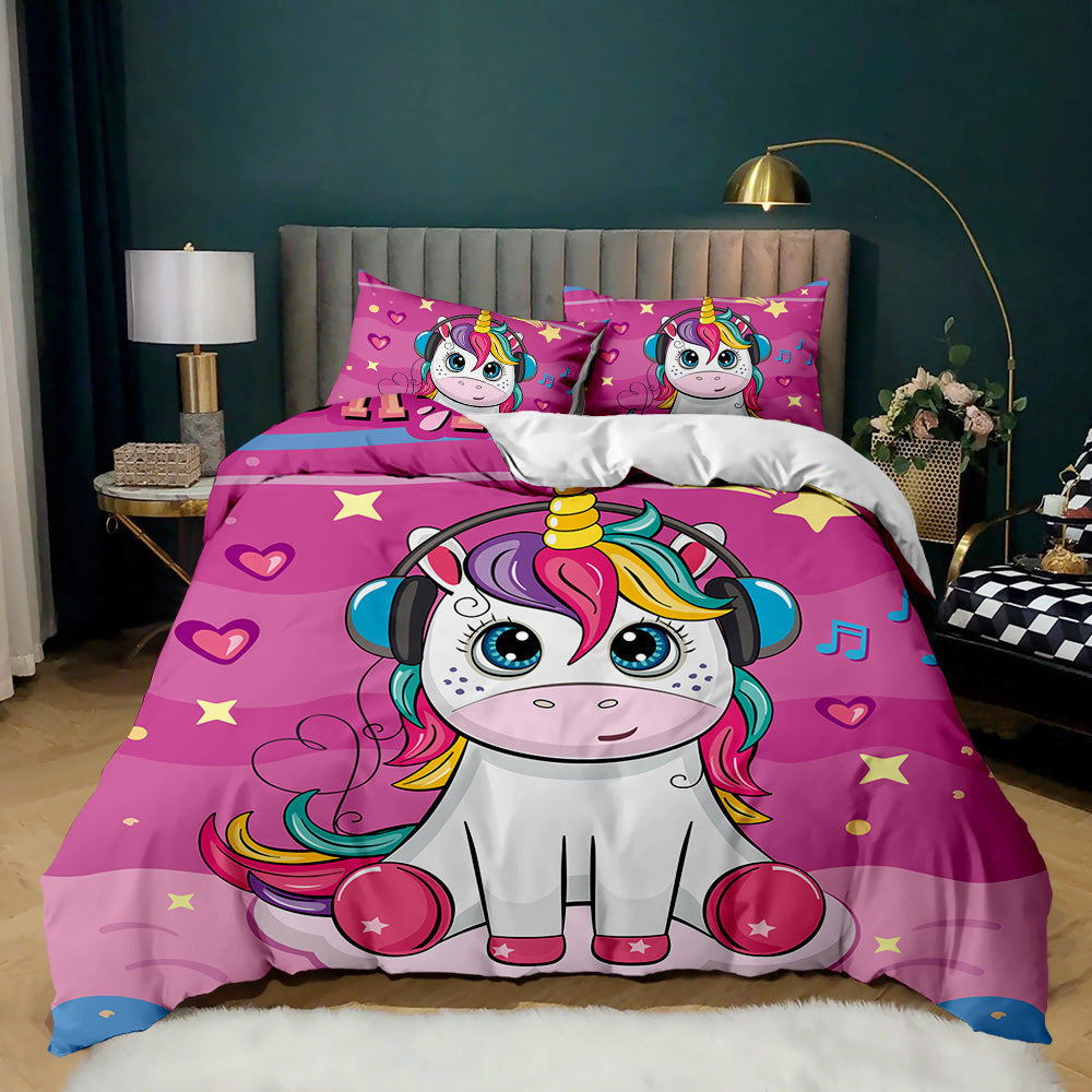 Pink Unicorn Headphones Quilt Cover Set