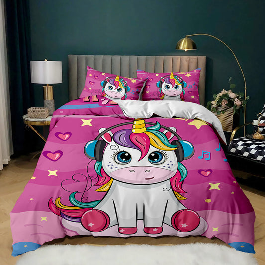 Pink Unicorn Headphones Quilt Cover Set
