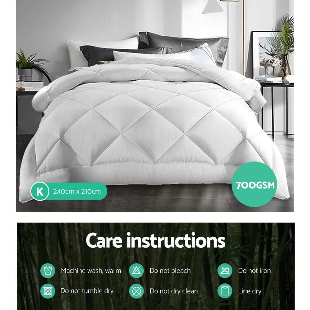 White 700GSM bamboo microfibre winter quilt in King size