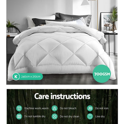 White 700GSM bamboo microfibre winter quilt in King size
