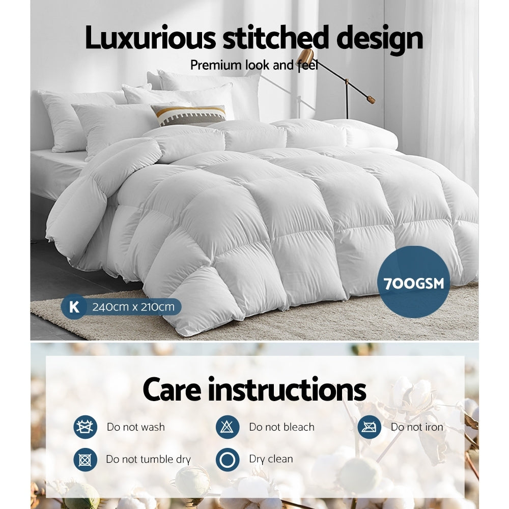 White 700GSM duck feather and down quilt in King size