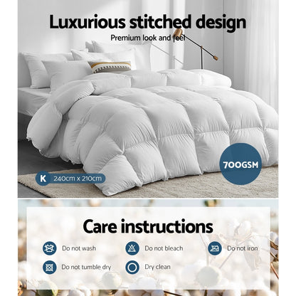 White 700GSM duck feather and down quilt in King size