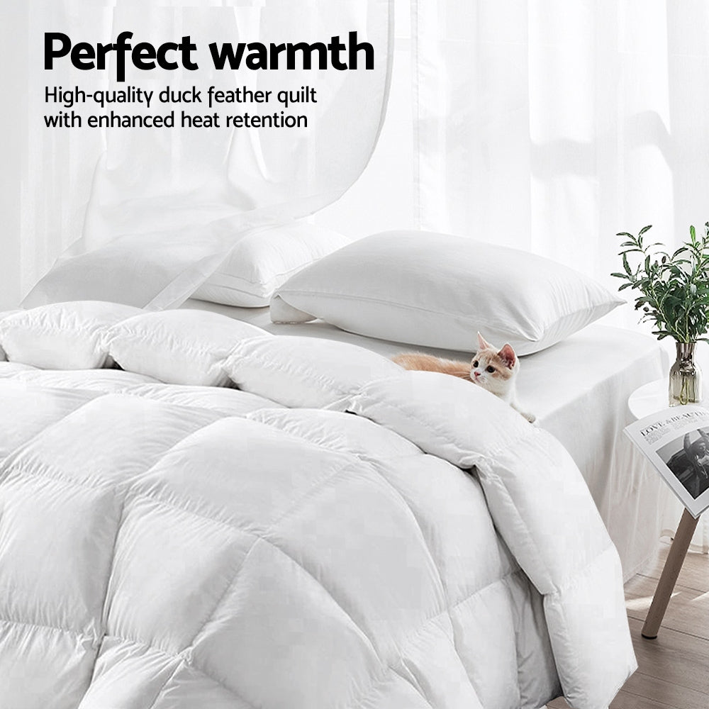 White 500GSM duck feather and down quilt in King size
