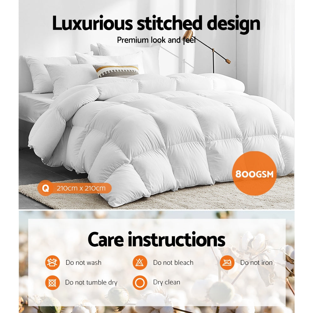 White 800GSM goose down feather quilt in Queen size