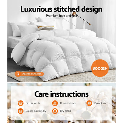 White 800GSM goose down feather quilt in Queen size