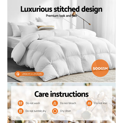 White 500GSM goose down feather quilt in Queen size