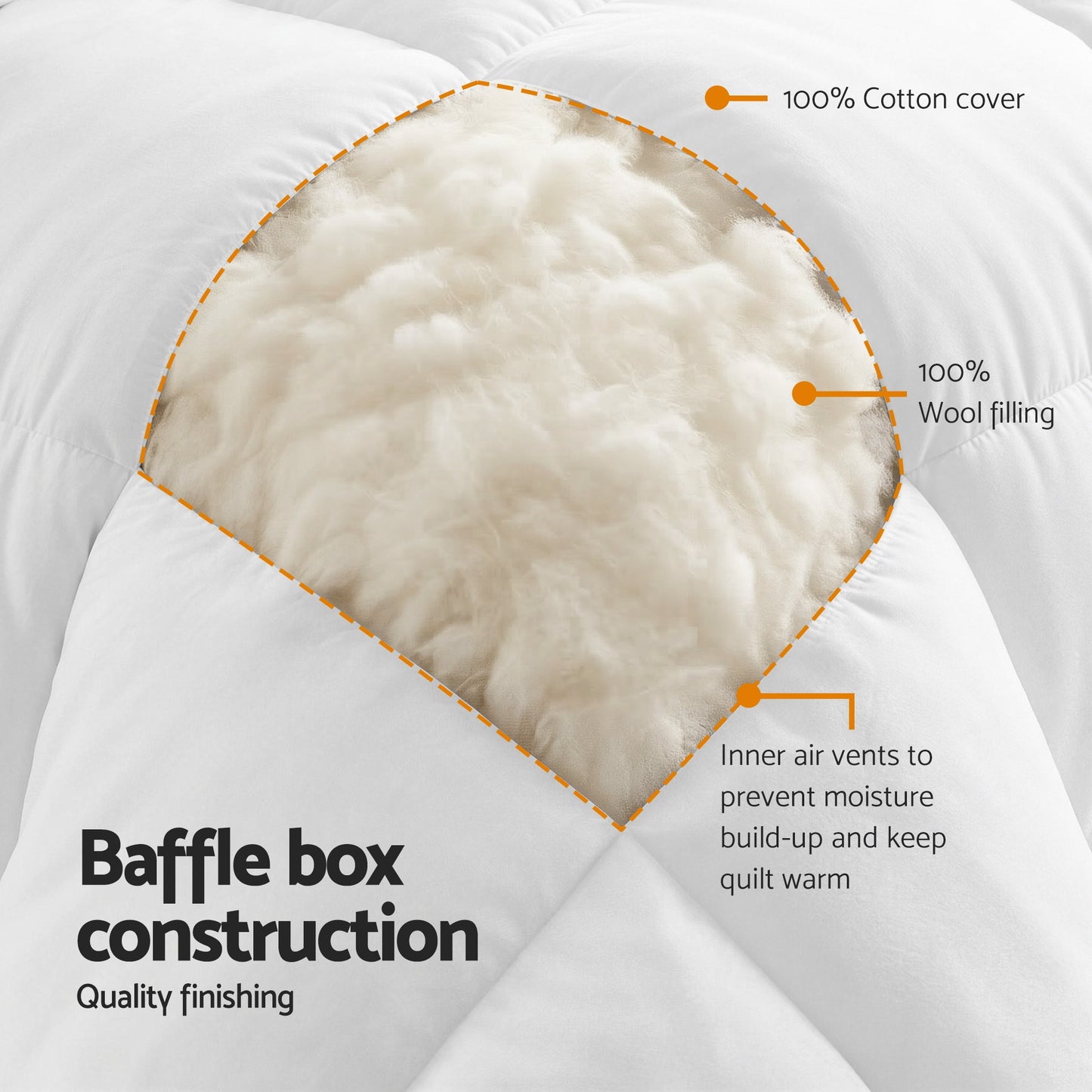 White 800GSM wool winter quilt in Double size