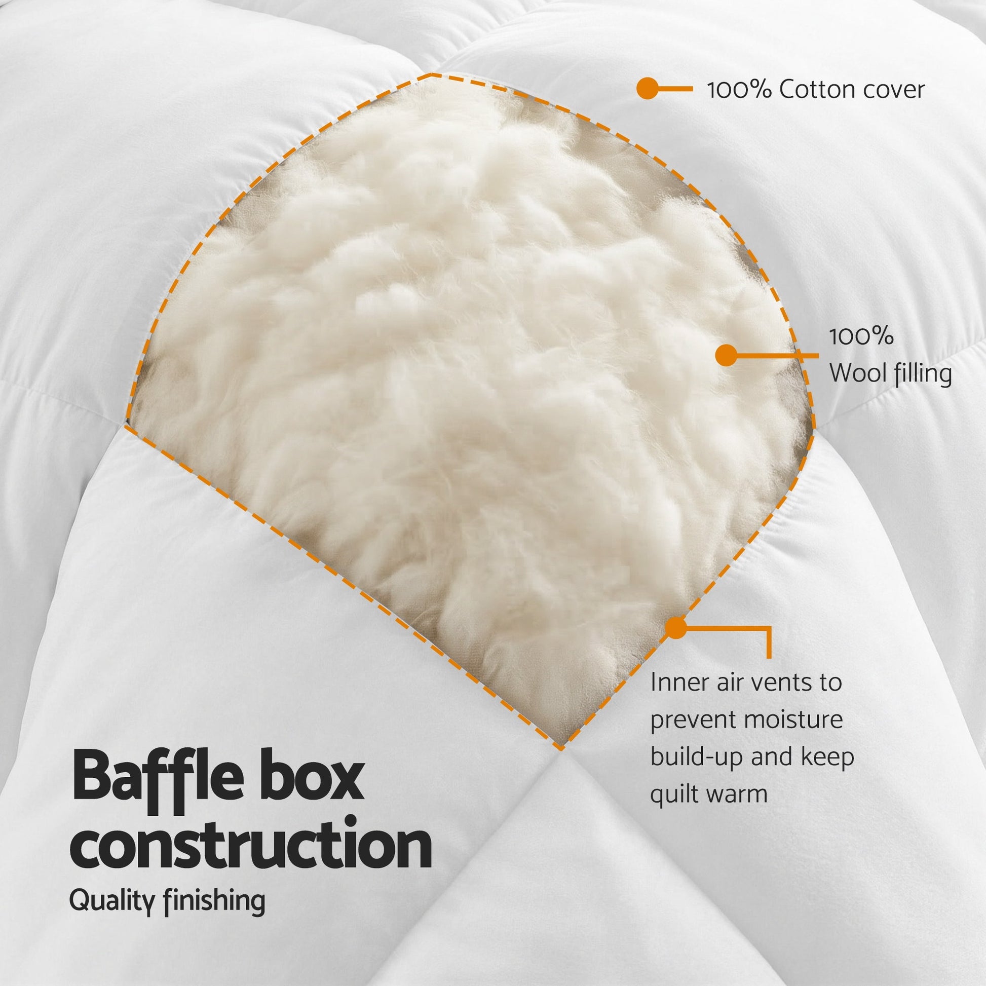 White 800GSM wool winter quilt in Double size