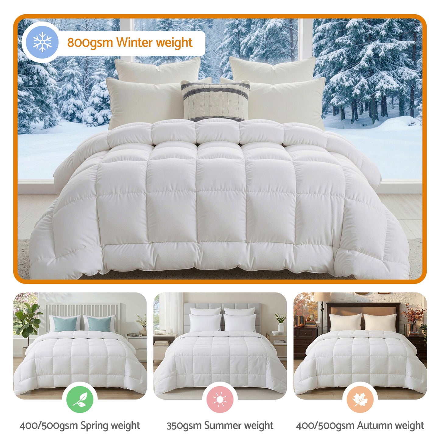 White 800GSM wool winter quilt in Double size