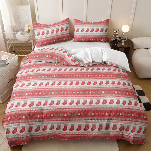 Red_Fair_Isle_Christmas_Stocking_Doona_Cover_Set_-_Festive_Holiday_Bedding - Doonara