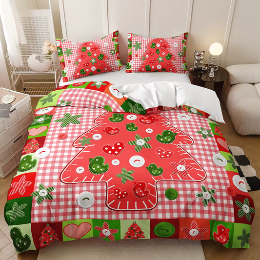 Red_Gingham_Christmas_Tree_Doona_Cover_Set_-_Festive_Bedding - Doonara