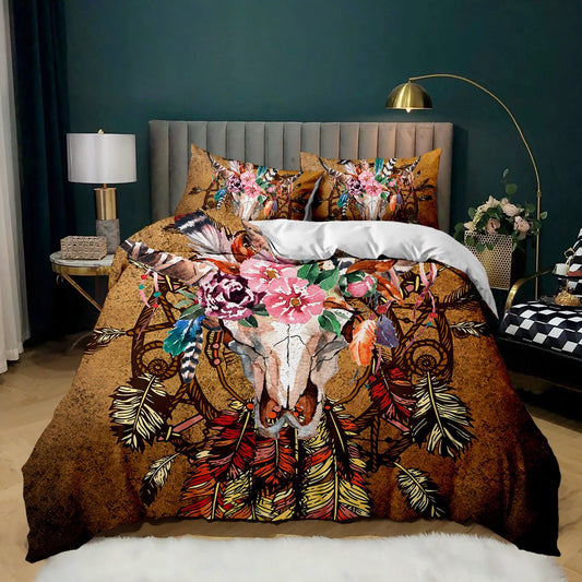 Rustic Floral Bull Skull Quilt Cover Set - Doonara