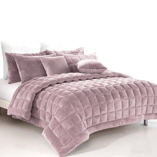 Blush faux mink single quilt set with matching pillowcase