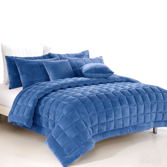 Denim faux mink quilt comforter set in King size