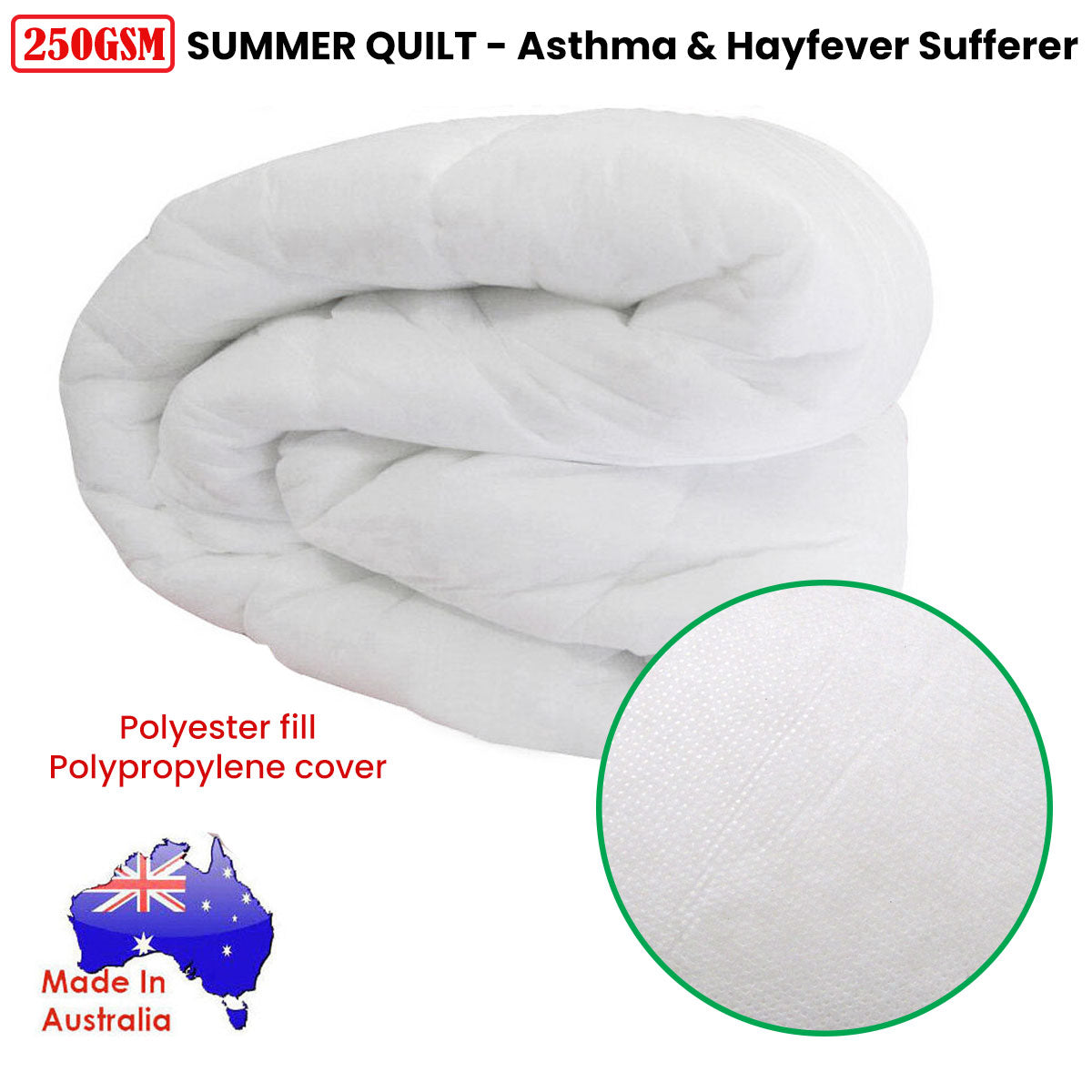 White 250GSM lightweight summer quilt in single size