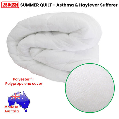 White 250GSM lightweight summer quilt in single size