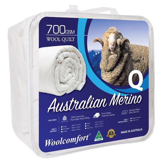 White 700GSM Merino wool quilt in Queen size