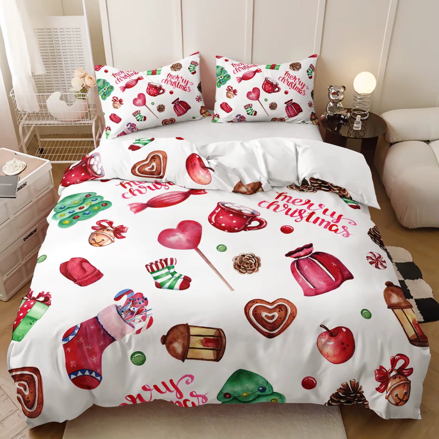 Watercolor_Christmas_Treats_Doona_Cover_Set_-_Festive_Holiday_Bedding - Doonara