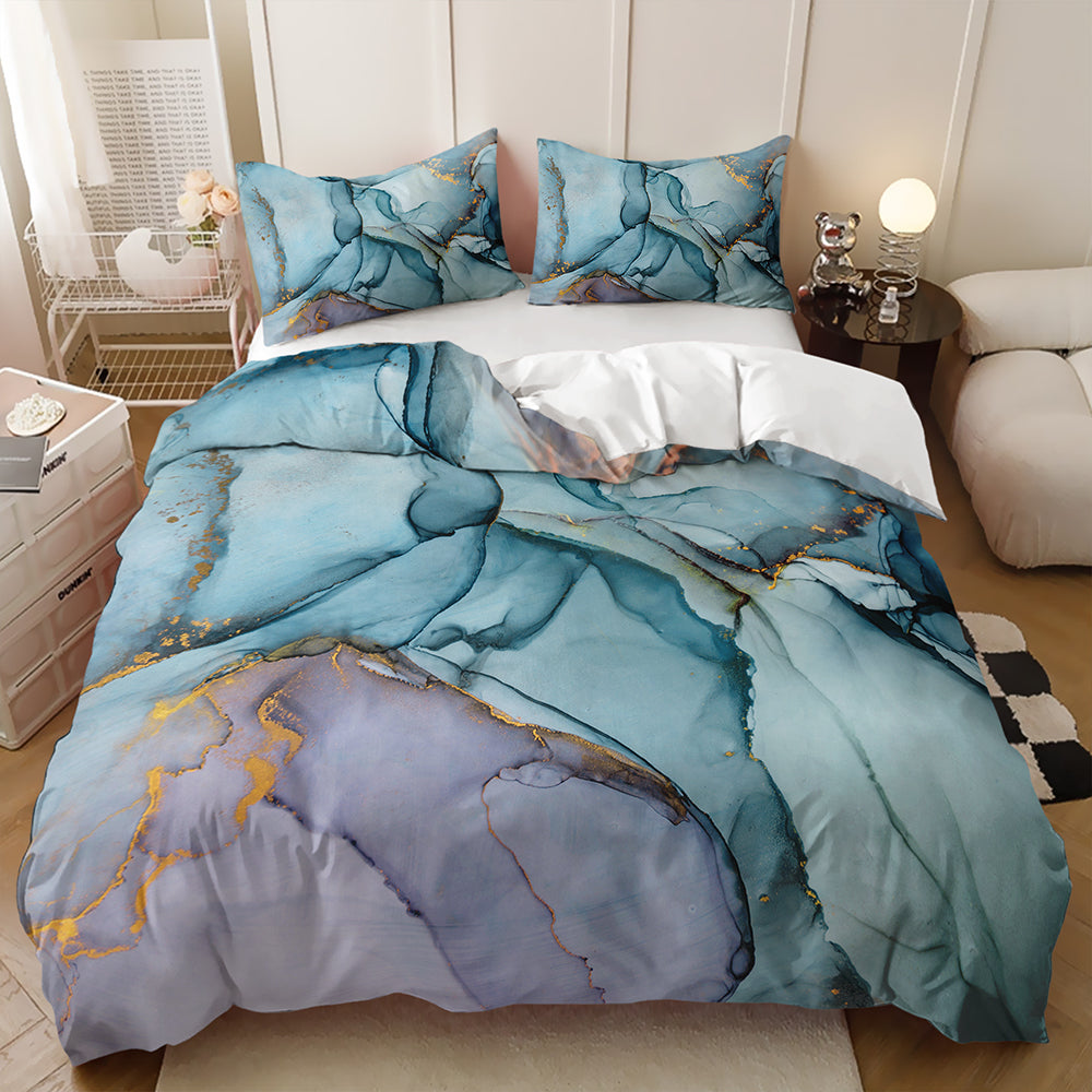 Aqua and Lilac Watercolour Marble quilt cover set