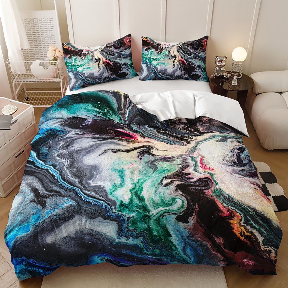 Black and Emerald Fluid Marble quilt cover set