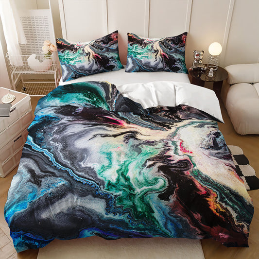 Black and Emerald Fluid Marble quilt cover set