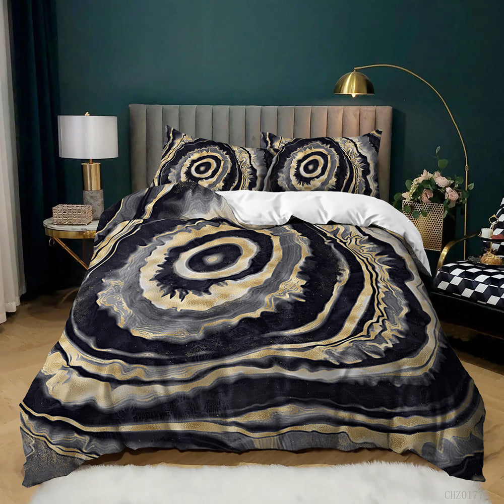 Black and Gold Agate Marble quilt cover set