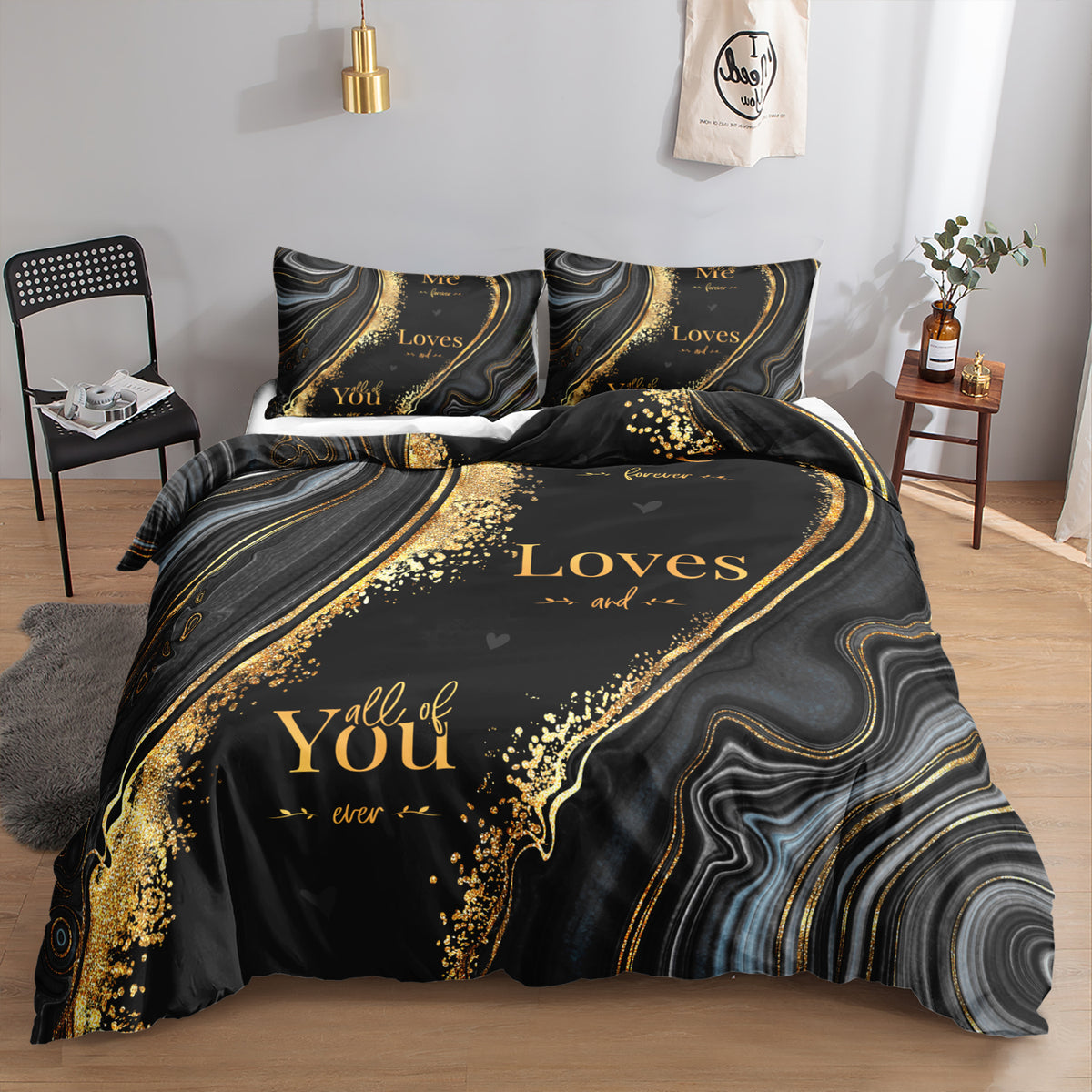 Black and Gold All of You Marble quilt cover set
