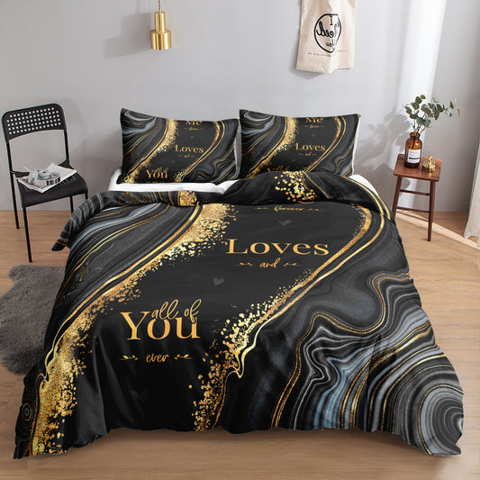 Black and Gold All of You Marble quilt cover set