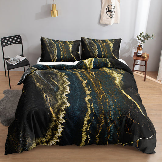 Black and Gold Glitter Marble quilt cover set