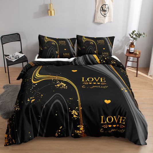 Black and Gold Love Marble quilt cover set
