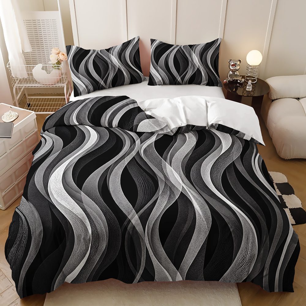 Black and Grey Wave Lines quilt cover set