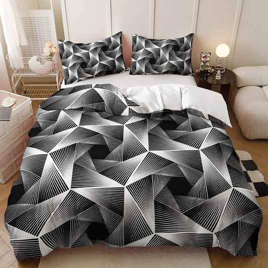 Black and White Line Triangles quilt cover set