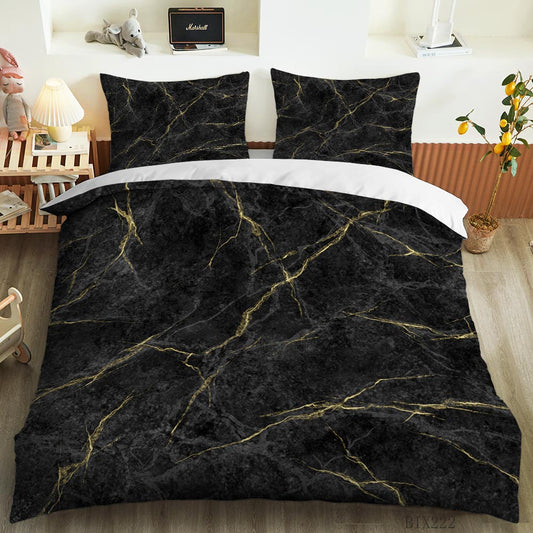 Black Marble with Fine Gold Veins quilt cover set