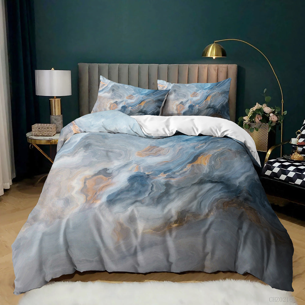 Blue Grey and Peach Smoke Marble quilt cover set