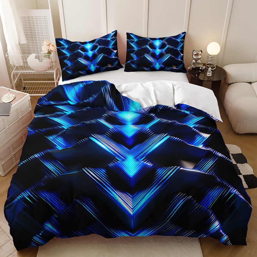Blue Neon 3D Chevron quilt cover set