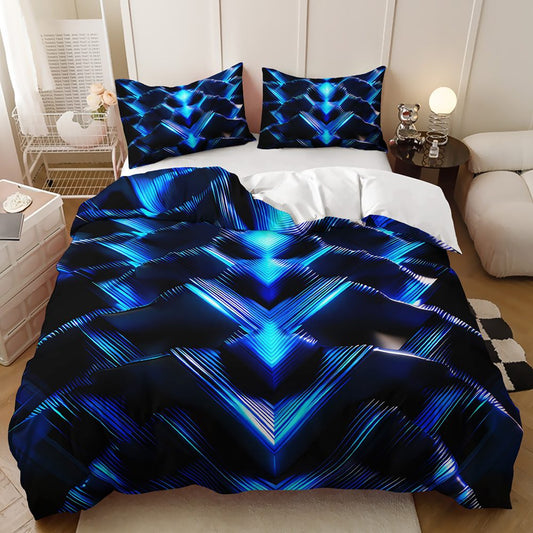 Blue Neon 3D Chevron quilt cover set