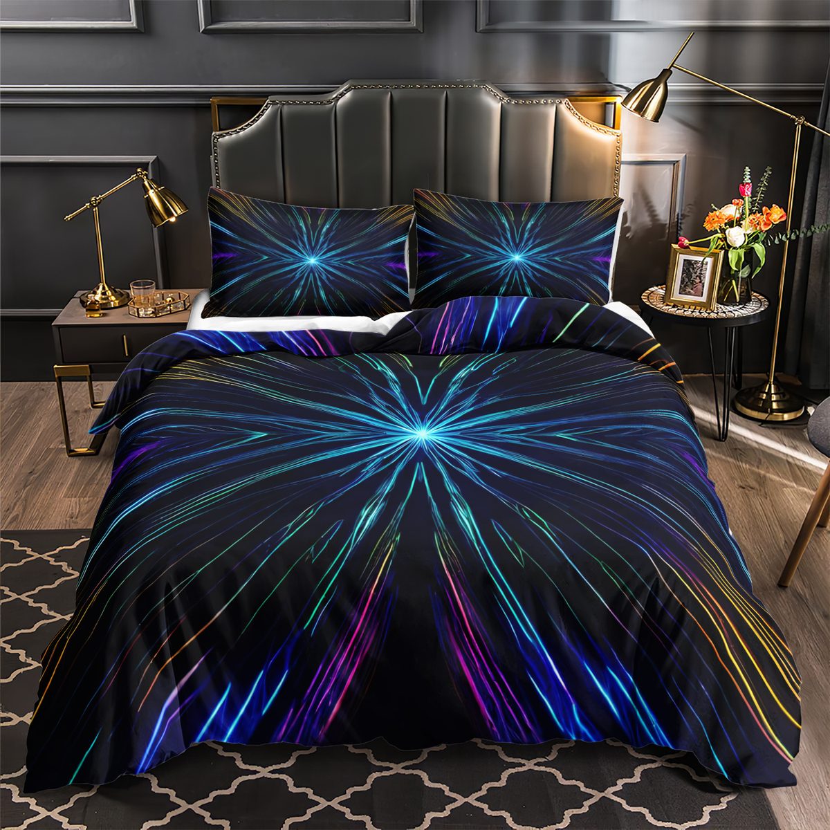 Blue Neon Starburst quilt cover set
