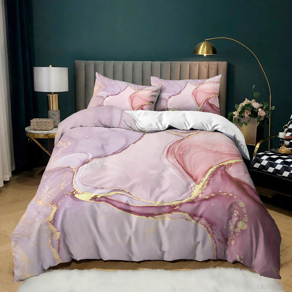 Blush and Lilac Gold Marble quilt cover set in Blush Pink