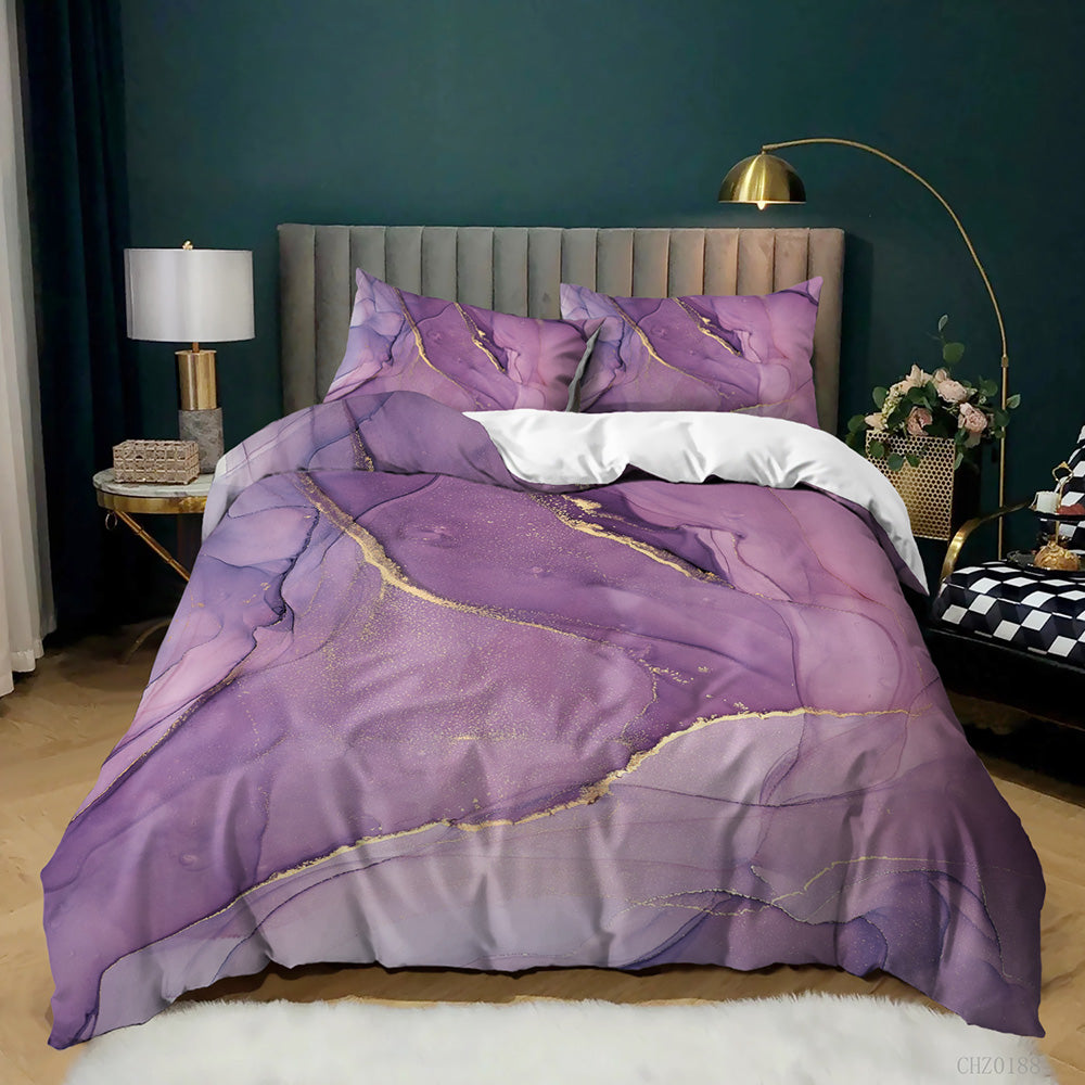 Blush and Lilac Gold Marble quilt cover set in Lilac