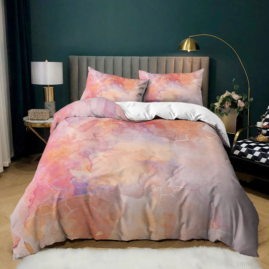Blush Peach Watercolour Marble quilt cover set