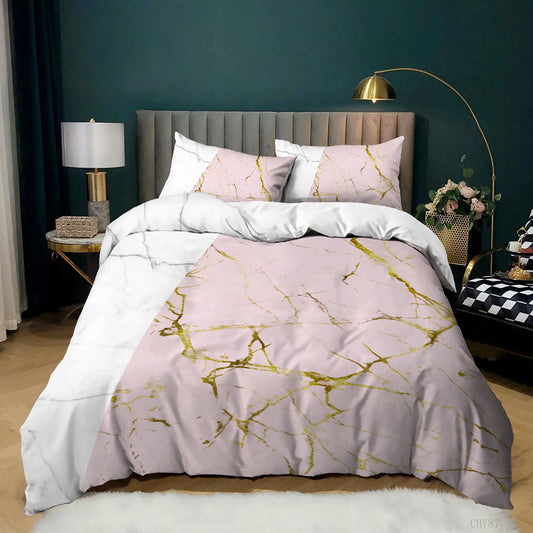 Blush Pink Gold Vein Marble quilt cover set