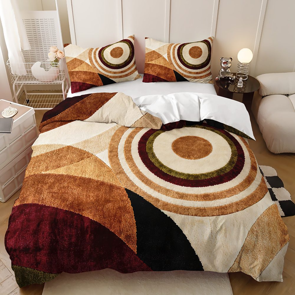 Brown and Beige Retro Circles quilt cover set