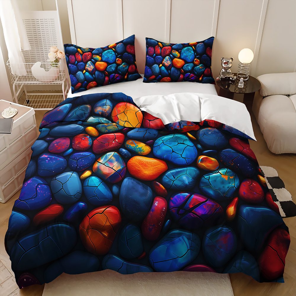 Colourful 3D Pebble quilt cover set