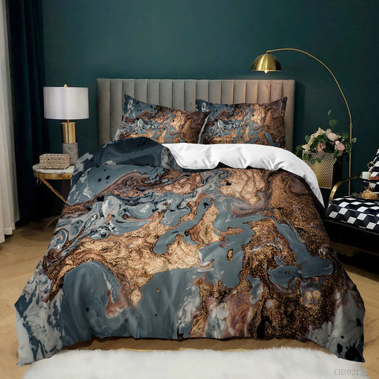 Copper and Slate Blue Marble quilt cover set