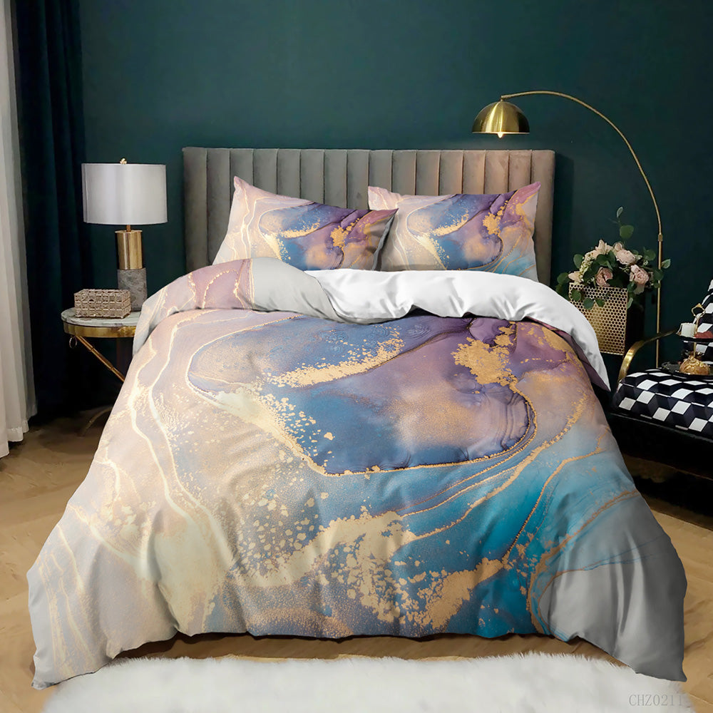 Cream Lilac and Gold Marble quilt cover set