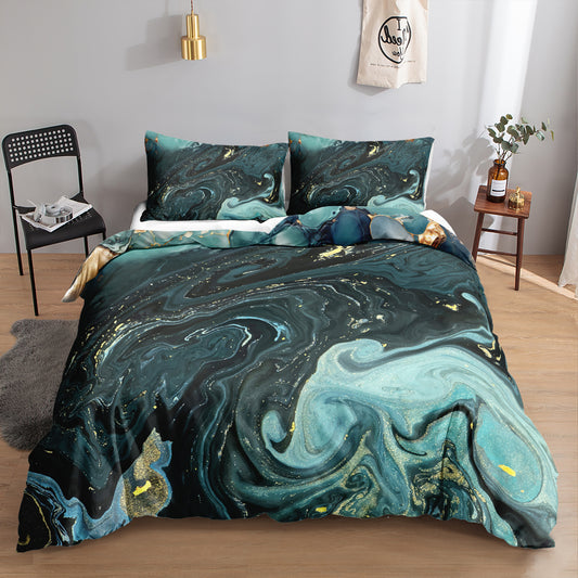 Dark Teal Swirl Marble quilt cover set