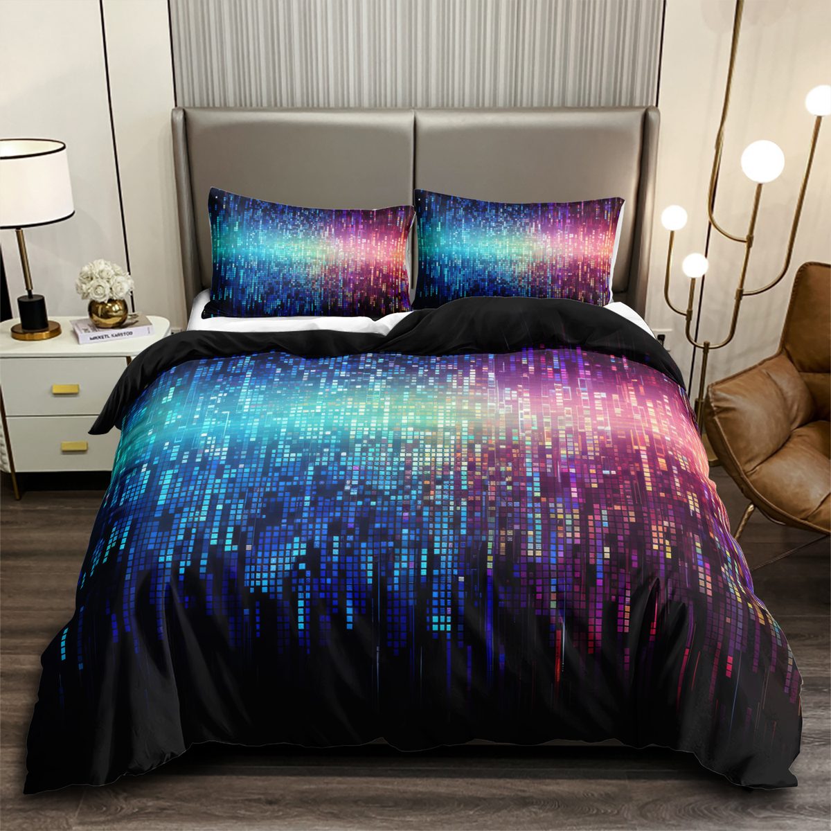 Digital Pixel Rain quilt cover set